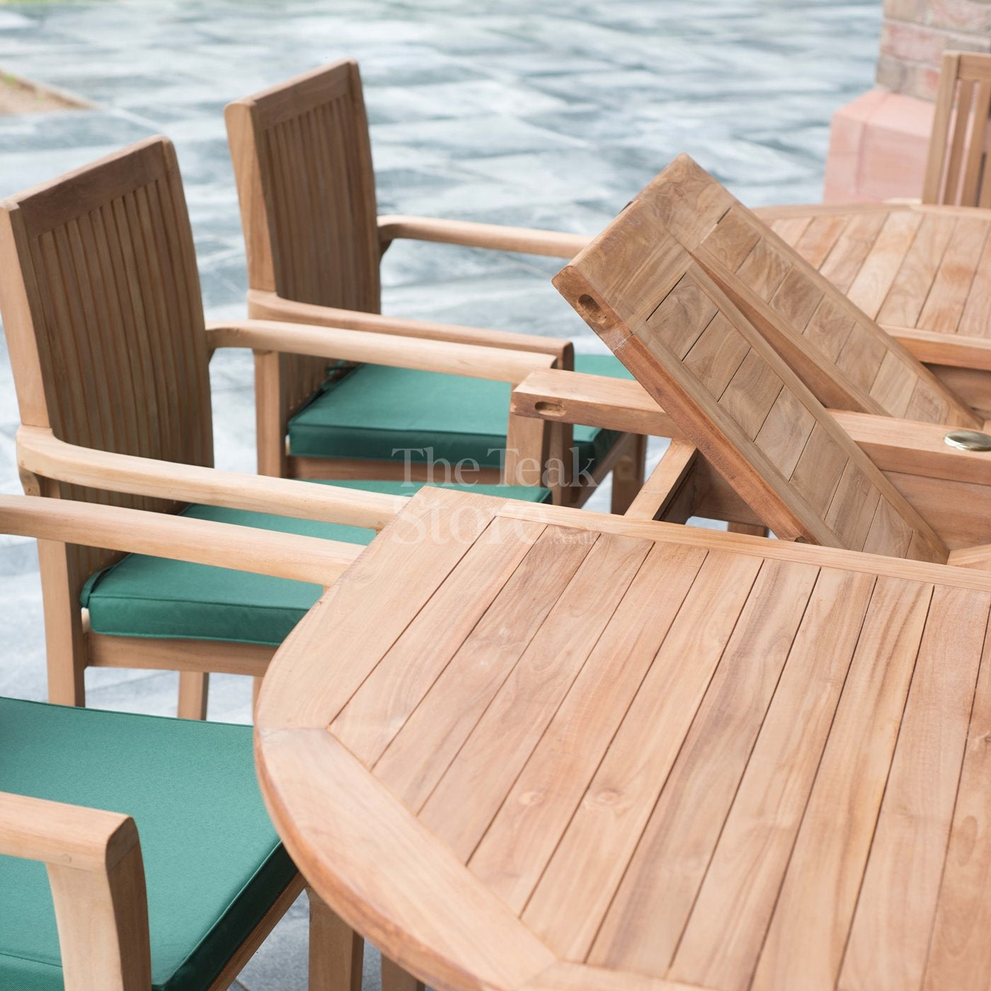 Arundel Teak Garden Furniture Dining Set 8 Seat Oval Extending Teak Table & Stacking Chairs