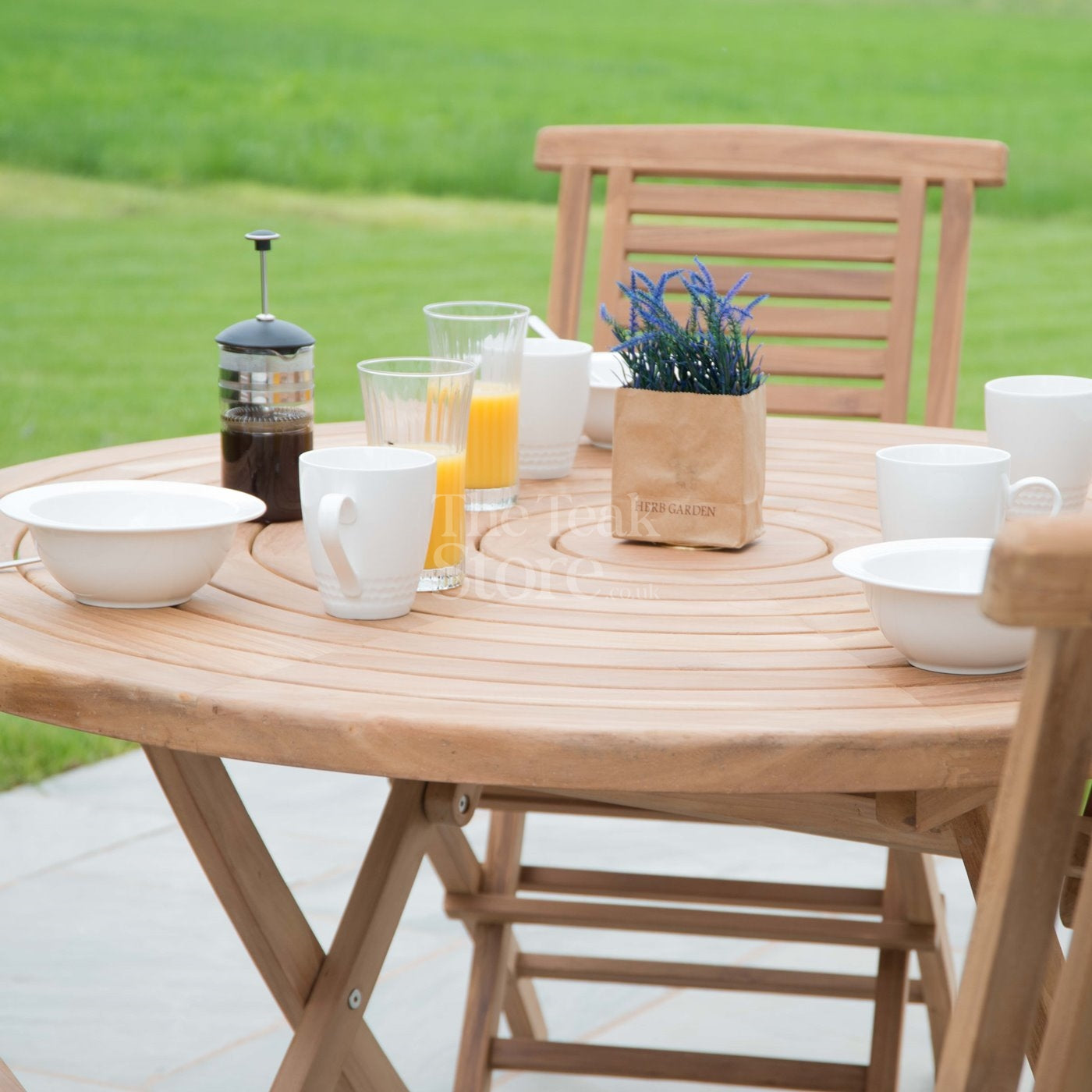 Ascot Teak Garden Furniture Dining Set Round Folding Table & Folding Chairs 4 Seat