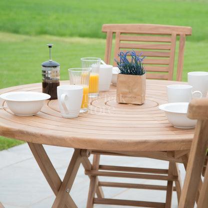 Ascot Teak Garden Furniture Dining Set Round Folding Table & Folding Chairs 4 Seat