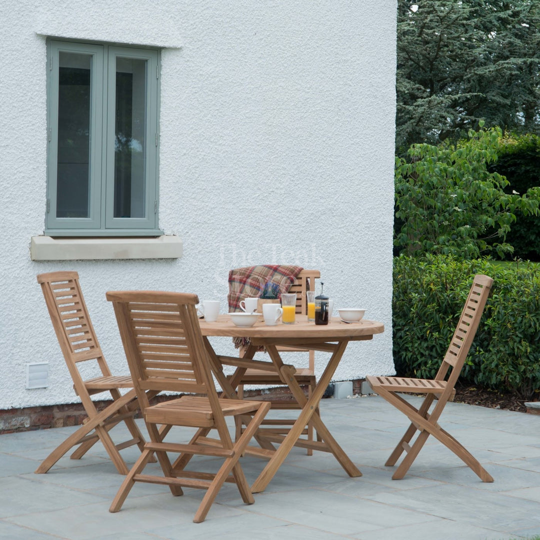 Ascot Teak Garden Furniture 4-Seater Round Folding Dining Set