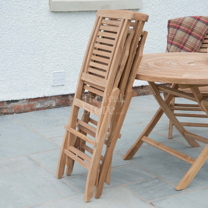 Ascot Teak Garden Furniture Dining Set Round Folding Table & Folding Chairs 4 Seat