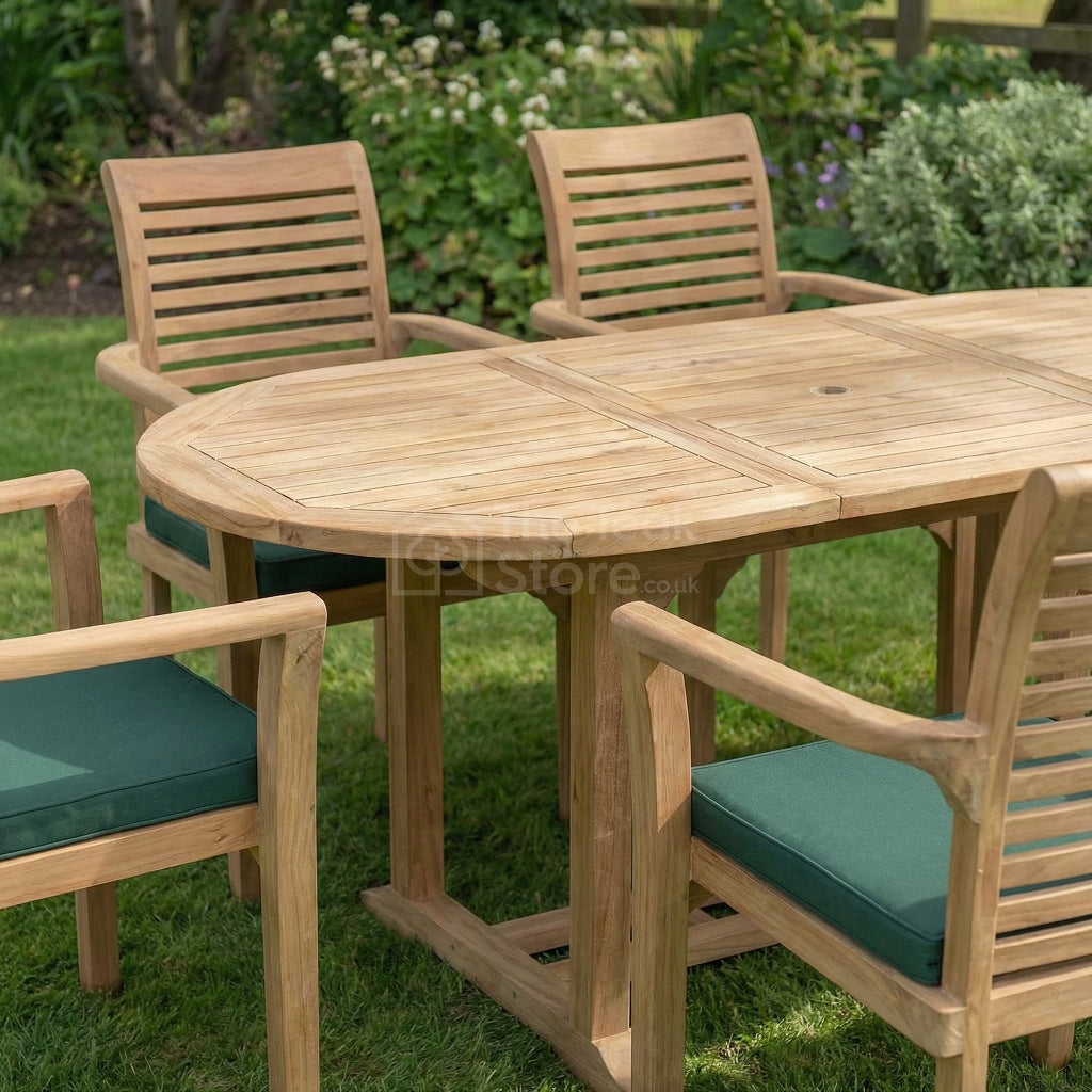 Harrington 6 Seat Teak Extending Dining Set with Stacking Chairs