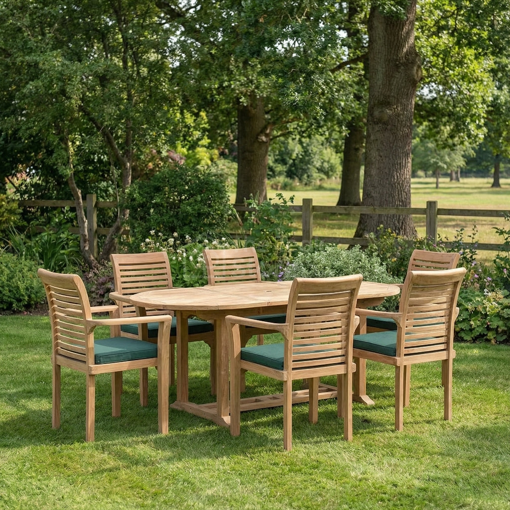 Harrington 6 Seat Teak Extending Dining Set with Stacking Chairs