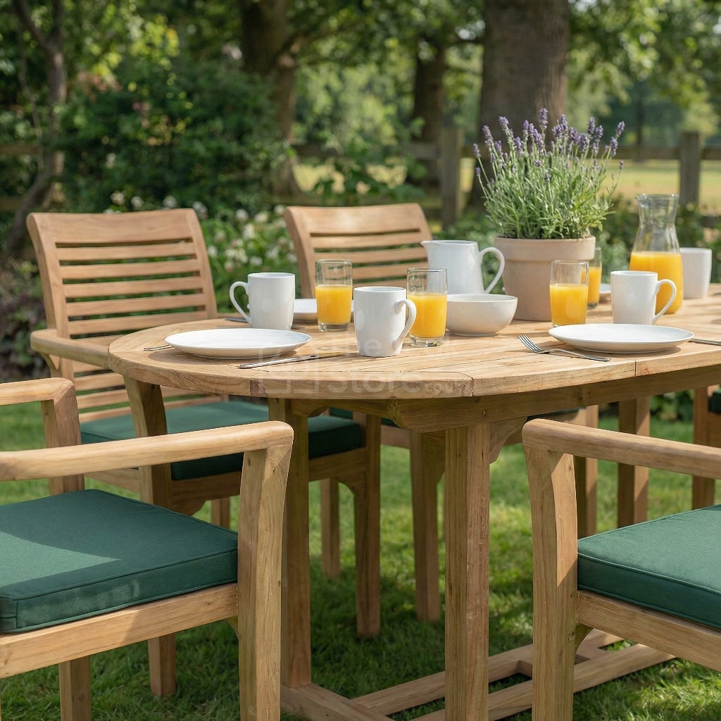 Harrington 6 Seat Teak Extending Dining Set with Stacking Chairs