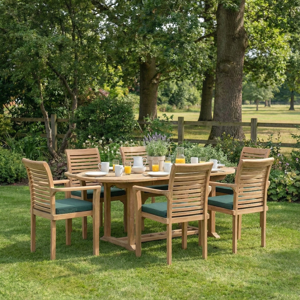 Harrington 6 Seat Teak Extending Dining Set with Stacking Chairs