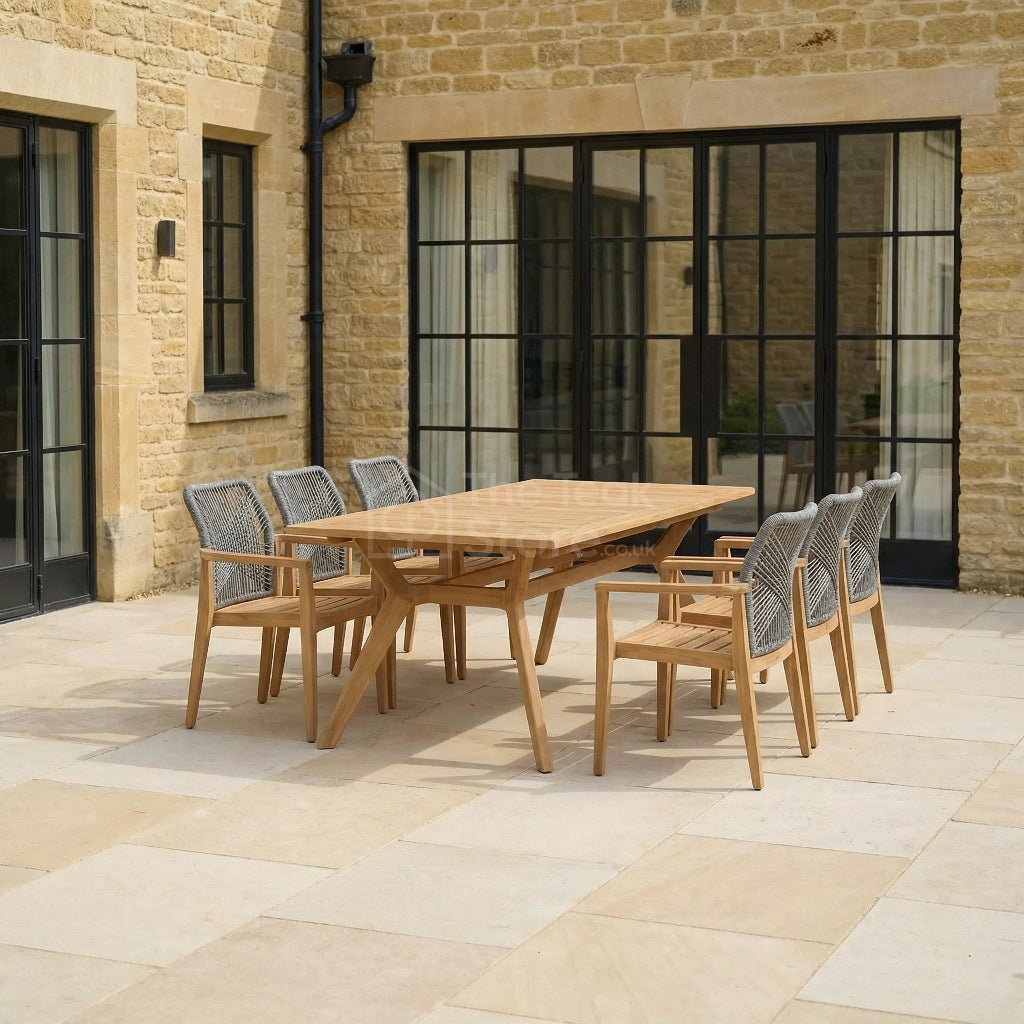 Keswick 6-Seat Teak Garden Dining Set with Stacking Chairs