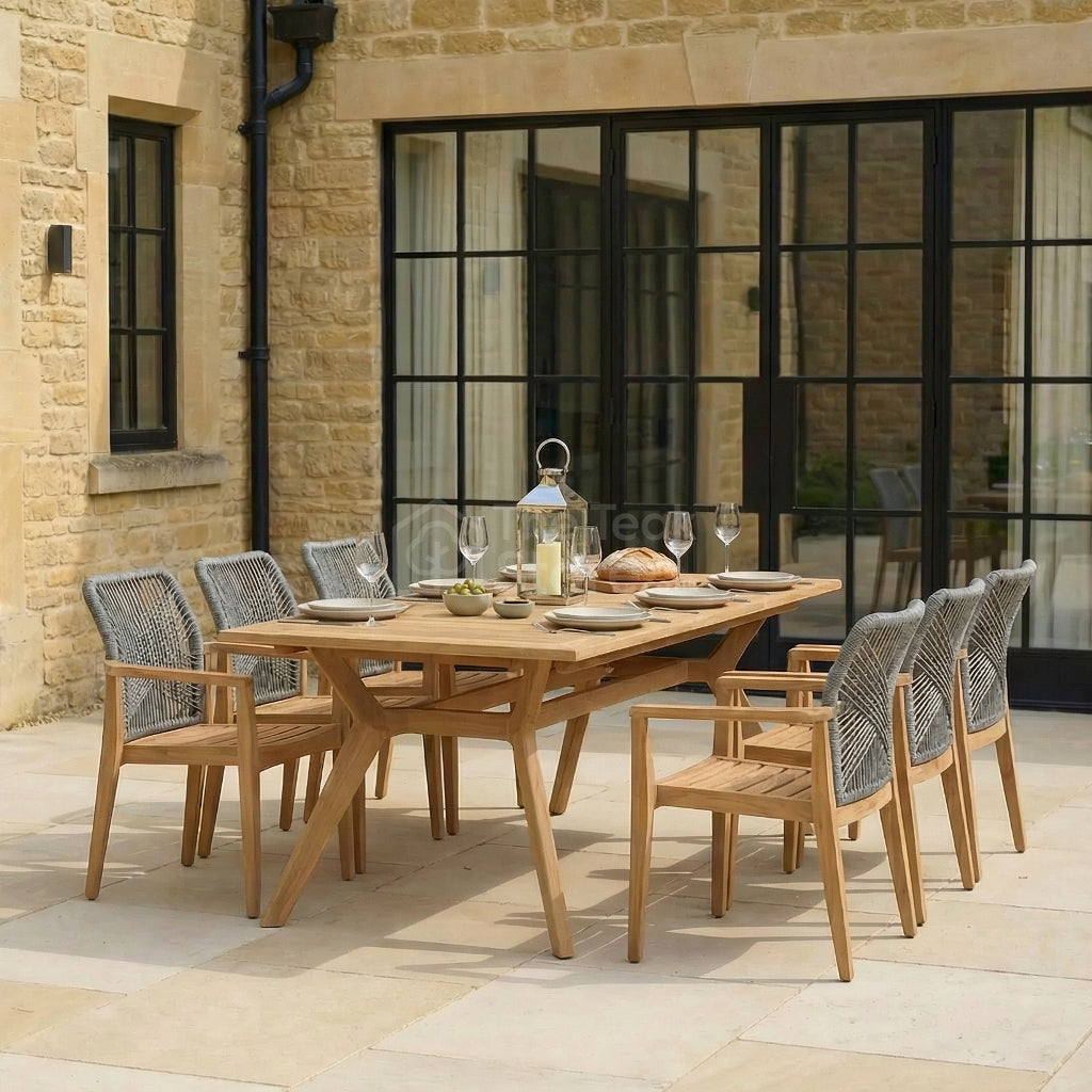 Keswick 6-Seat Teak Garden Dining Set with Stacking Chairs