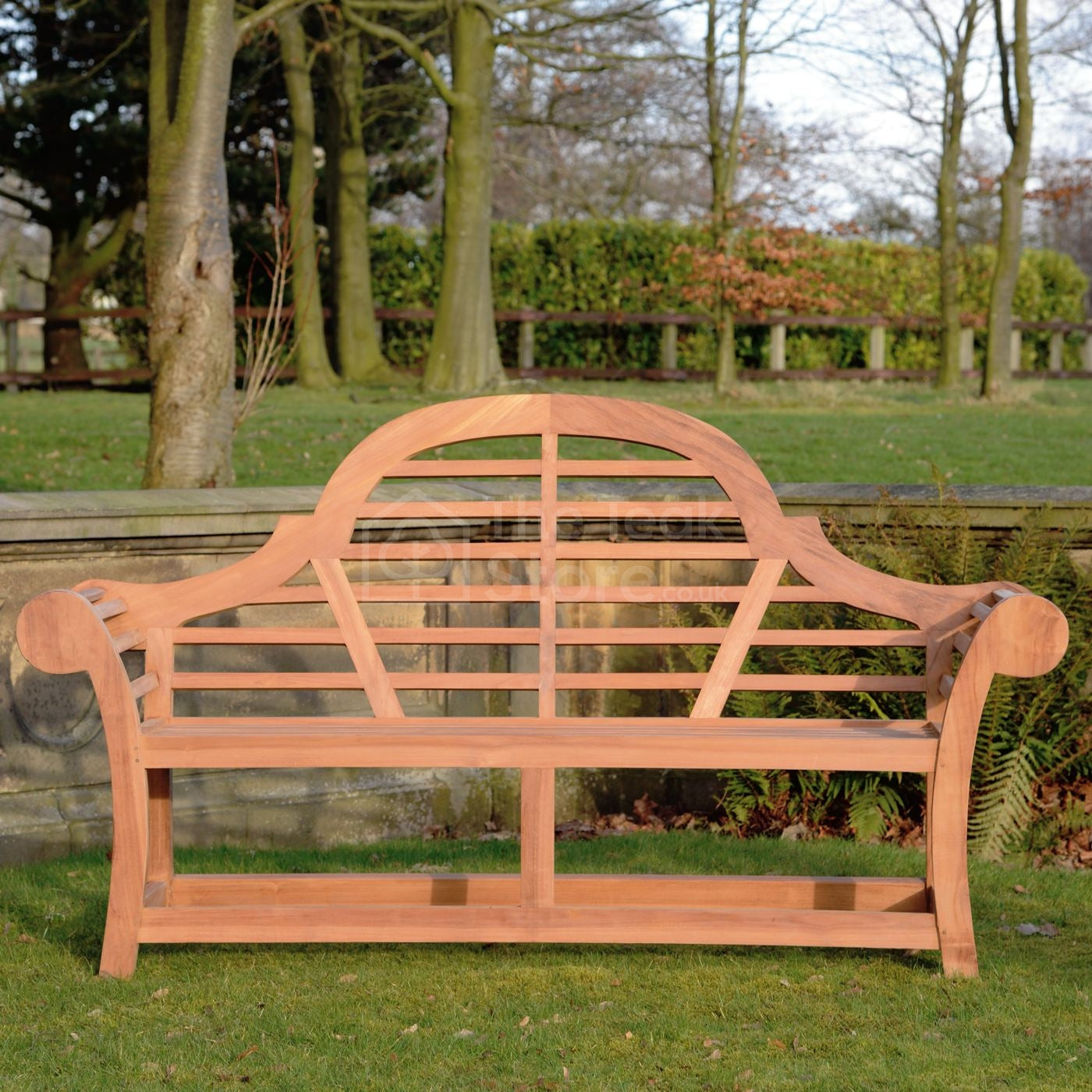 Kyoto Edo 3-seater teak garden bench with Japanese-inspired design, front view, 170cm wide