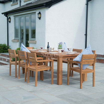 Cotswold Rustic Teak Garden Furniture Dining Set 8 Seat Stacking Chairs