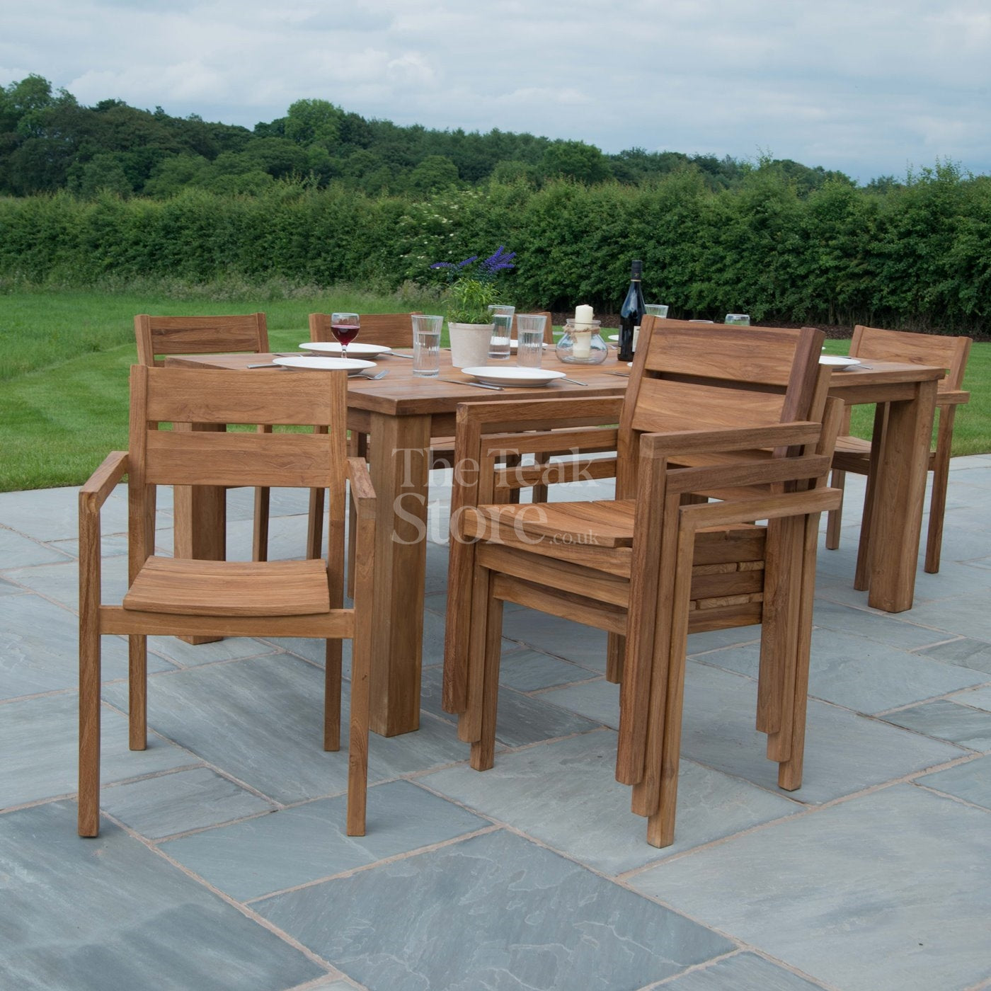 Cotswold Rustic Teak Garden Furniture Dining Set 8 Seat Stacking Chairs