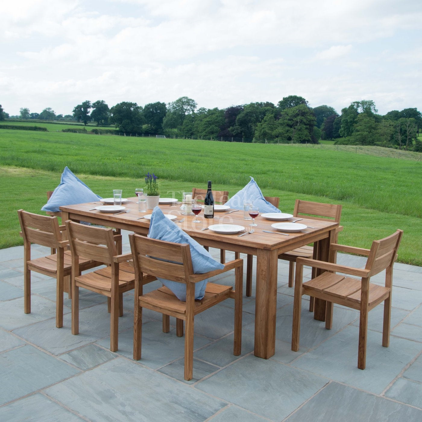 Cotswold Rustic Teak Garden Furniture Dining Set 8 Seat Stacking Chairs