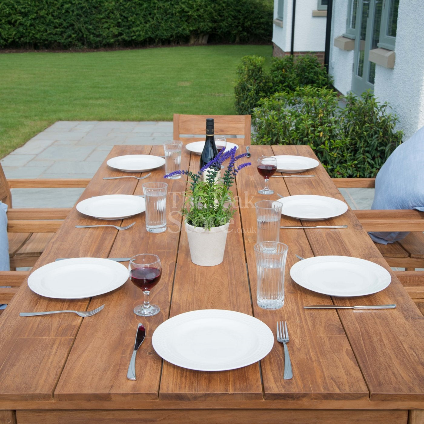 Cotswold Rustic Teak Garden Furniture Dining Set 8 Seat Stacking Chairs