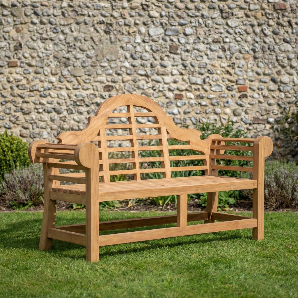 Sissinghurst Lutyens Deluxe Three Seat Teak Garden Bench Fully Assembled