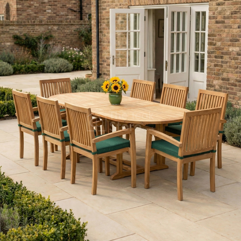 Westminster 8 Seat Teak Outdoor Extending Dining Set with Stacking Chairs