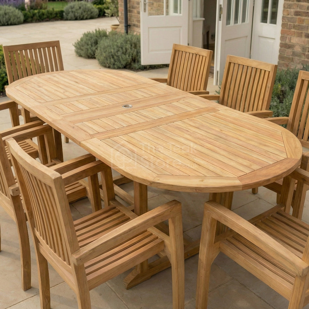 Westminster 8 Seat Teak Outdoor Extending Dining Set with Stacking Chairs