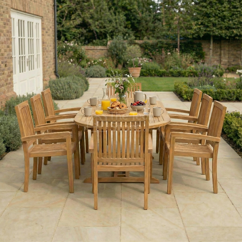 Westminster 8 Seat Teak Outdoor Extending Dining Set with Stacking Chairs