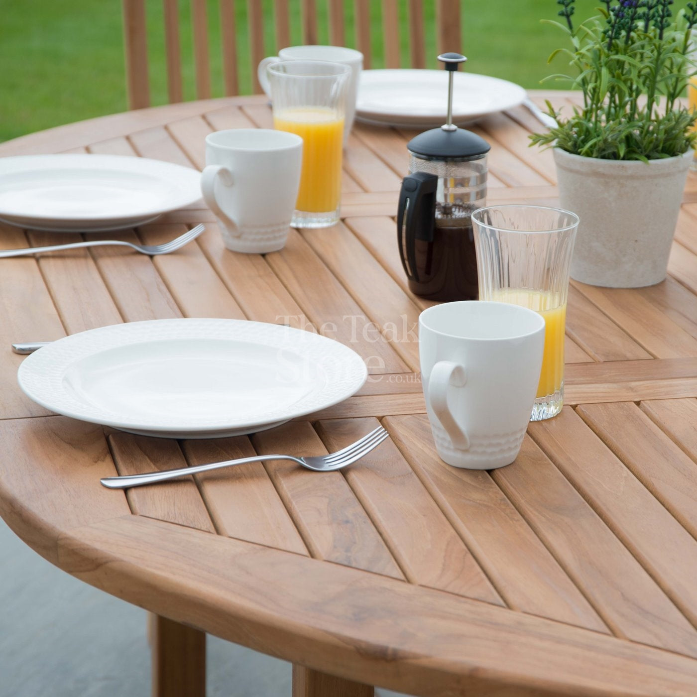 Teak Garden Furniture Set 6-Seater Oval Extending Table & Winchester Stacking Chairs