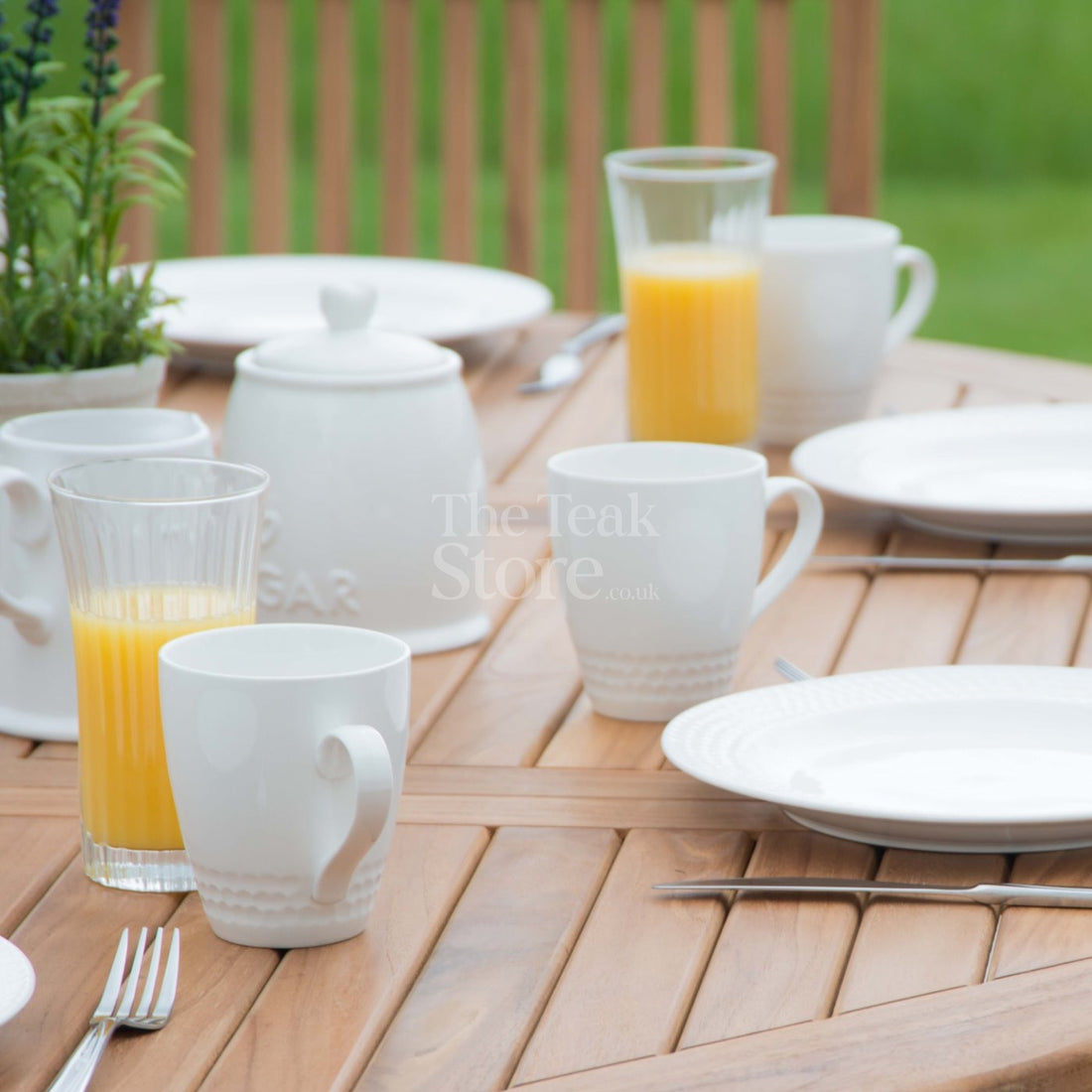 Teak Garden Furniture Set 6-Seater Oval Extending Table & Winchester Stacking Chairs