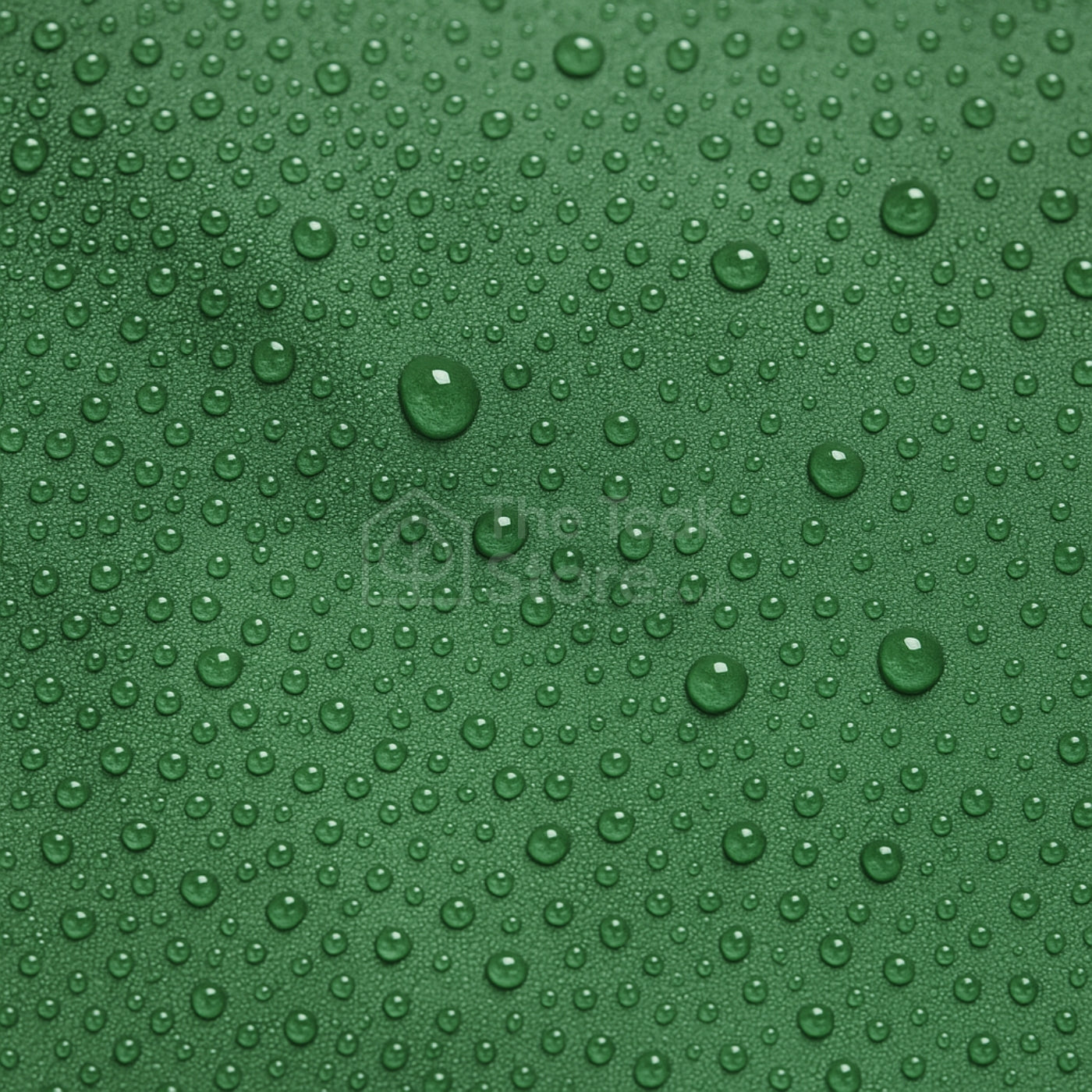 Durable Forrest Green WeatherWove fabric for garden bench covers, shown with water droplets to highlight weather resistance.