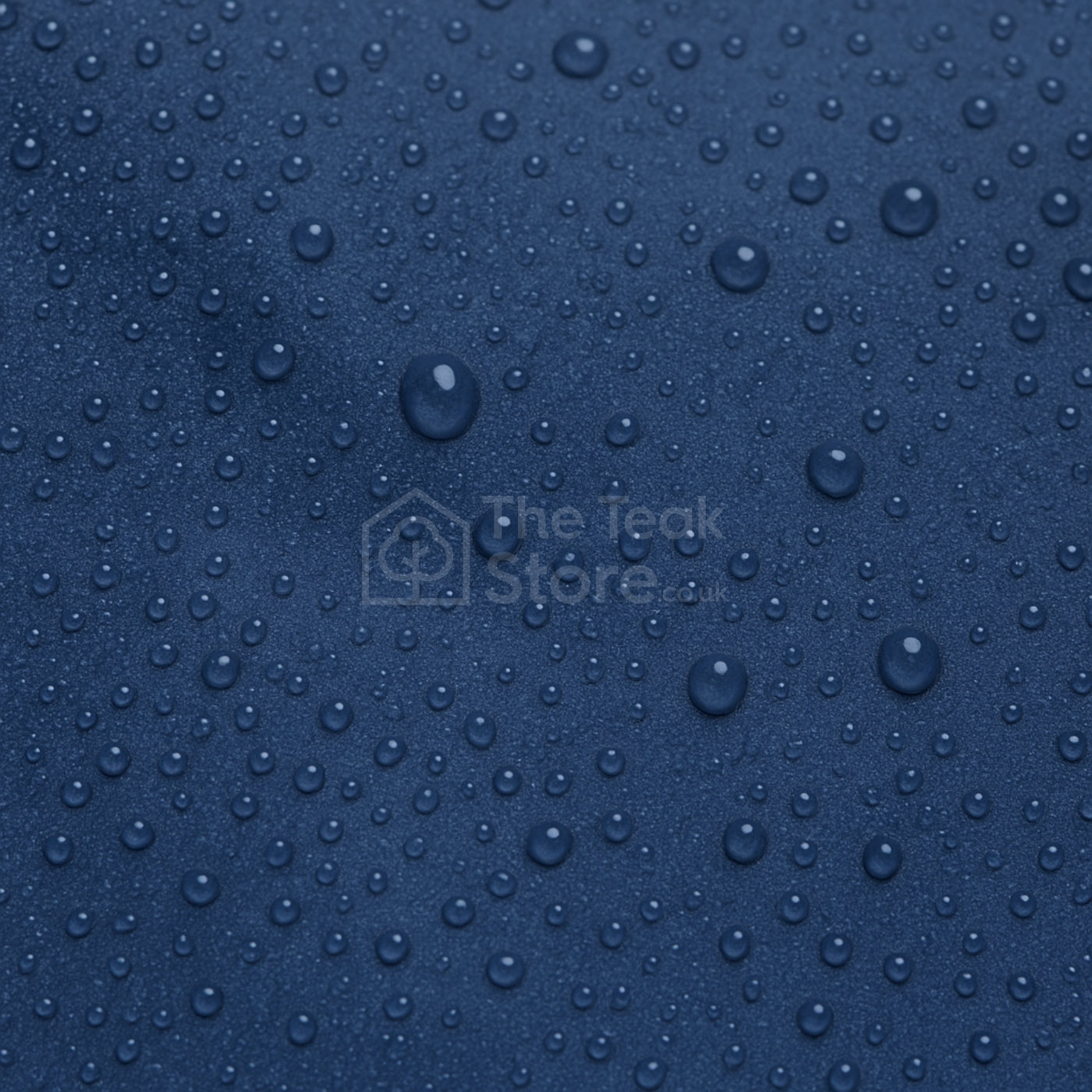 Waterproof WeatherWove fabric for bench covers in Navy Blue, featuring textured surface with water beading