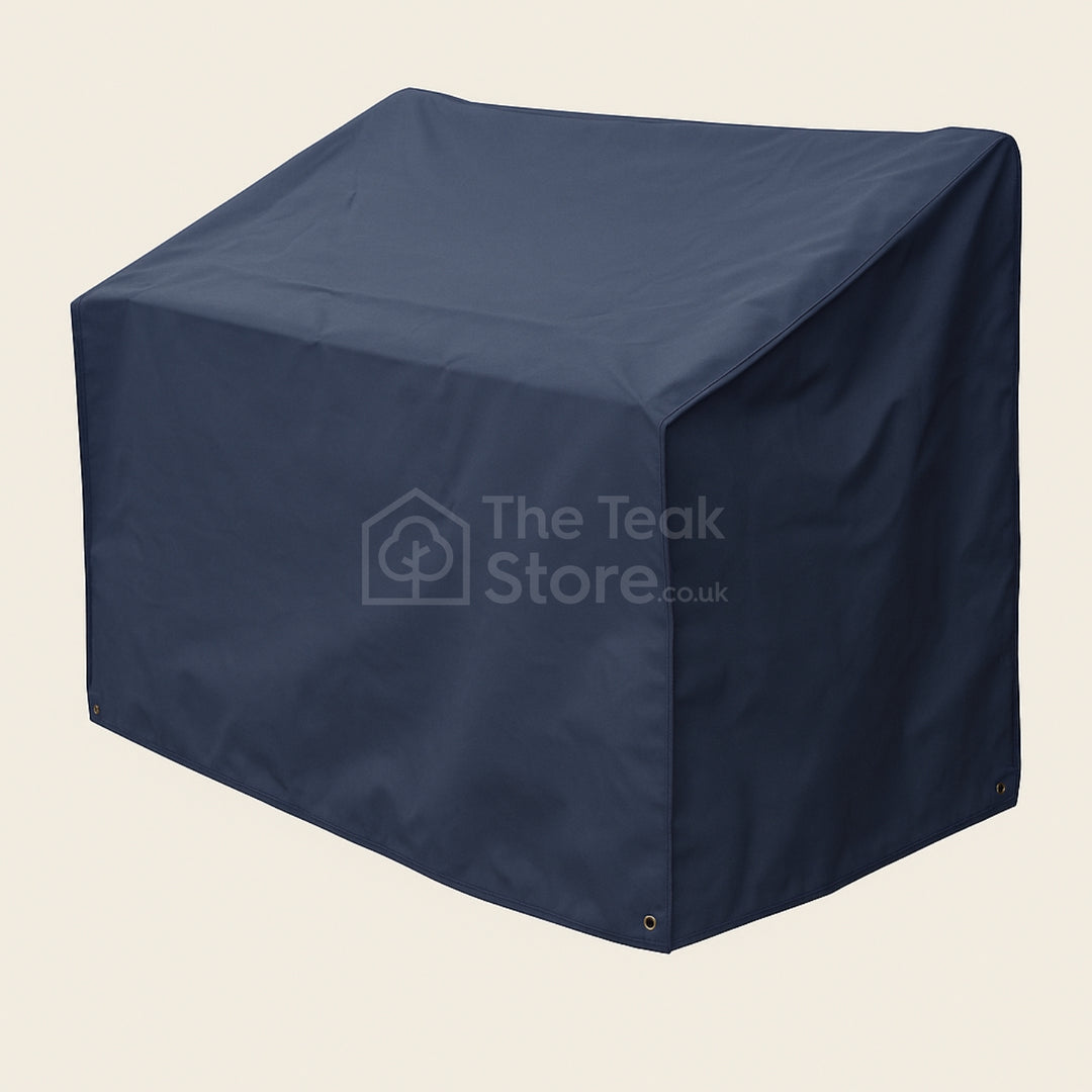 WeatherWove garden bench cover in Navy Blue, featuring reinforced seams and rust-resistant eyelets